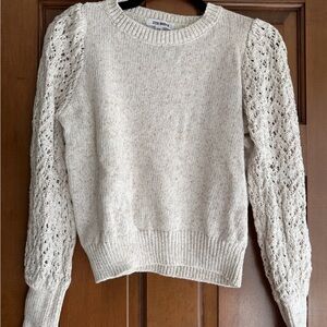 STEVE MADDEN Ivory Open-Stitch Puff-Sleeve Crew Sweater